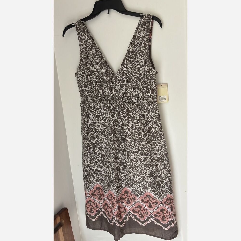 Misses 100% Cotton Fully Lined Sleeveless V Neck Brown/Pink Floral Dress Size S